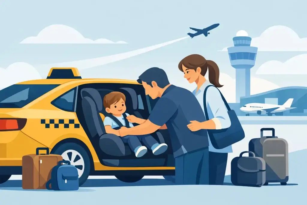 Taxi met kinderzitje naar Schiphol regelen