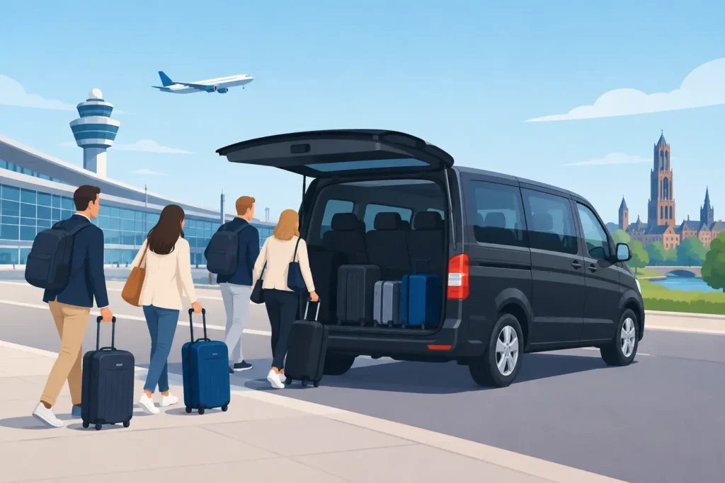 Groot taxibusje Schiphol 8 personen met bagage Utrecht